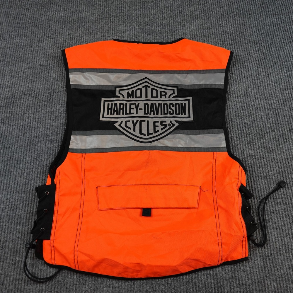 Harley Davidson Vest Mens Large Orange Reflective Mesh Lined Motorcycle Riding